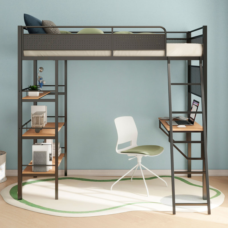 Lit mezzanine simple à 3 tablettes Campus, Matte Black