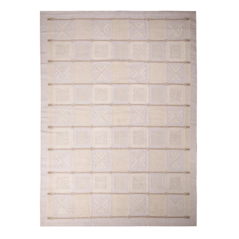 Rug & Kilim’S Scandinavian Cream Gray And Off-White Wool Rug, Rectangle 8' x 10'