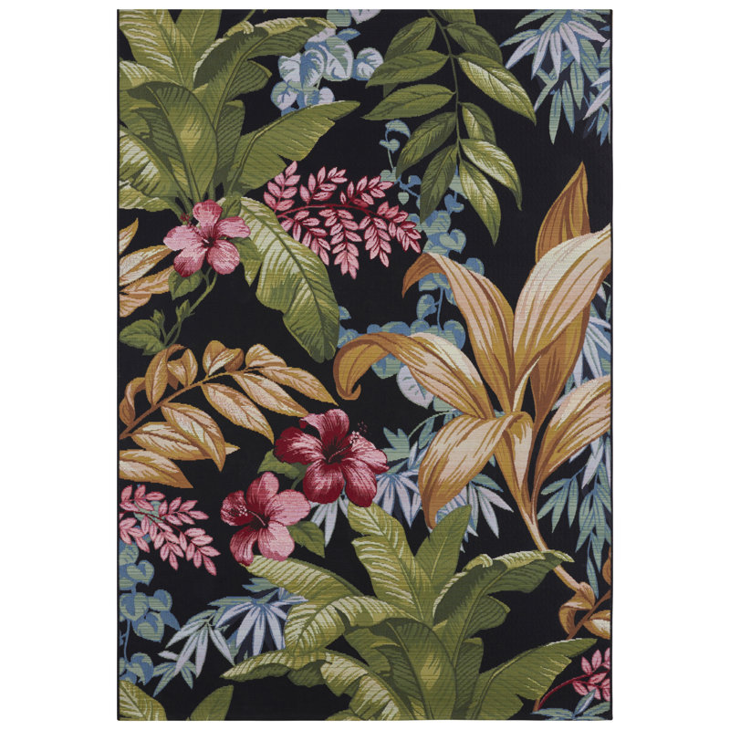 Flowers Green/Red Indoor/Outdoor Rug, Rectangle 120 x 180cm