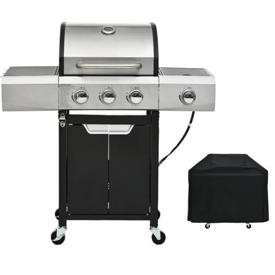 Gril à propane à 3 brûleurs, acier inoxydable, 40 500 W, hauteur de l'emballage : 52 cm (20,47 po), côtés et couvercle pour barbecue de camping en plein air, brûleur en acier, poids du produit : 26 kg (57,51 lb).