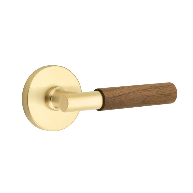 Ensemble de leviers de passage Emtek Select avec rosette à disque et tige en T, poignée en noyer foncé (CF), Gauche