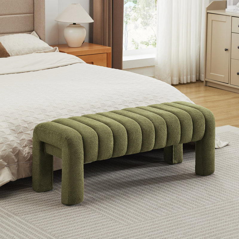 Banc rembourré sans dossier Oyan, Boucle verte, H 17 po x l 43,3 po x P 17,3 po