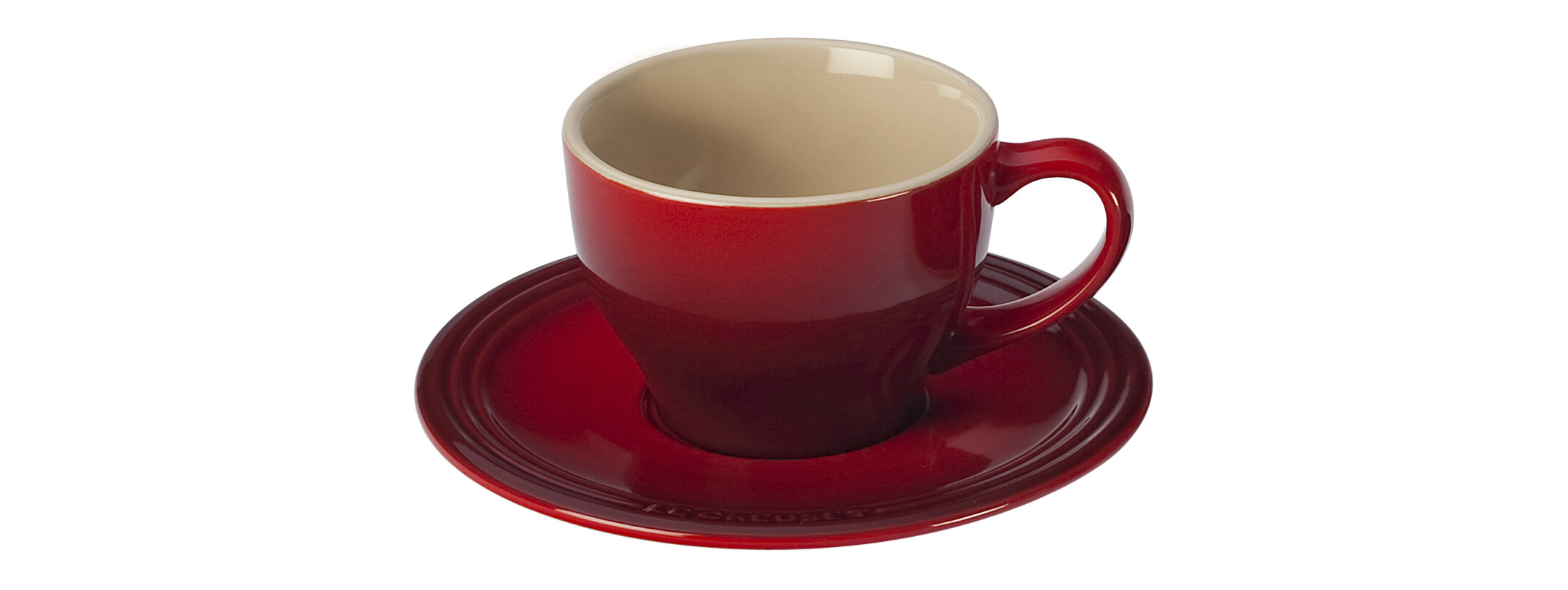 Le Creuset 2 Cappuccino/Espresso Cups & Saucers Ombre Red - Coffee