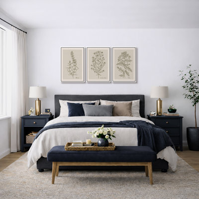 «Minimal Botanical», œuvre d'art classique beige bicolore, images murales botaniques neutres simples, grand ensemble de 3 impressions sur toile encadrées, 16 po x 24 po x 3 pièces, 24 po x 36 po x 3 pièces
