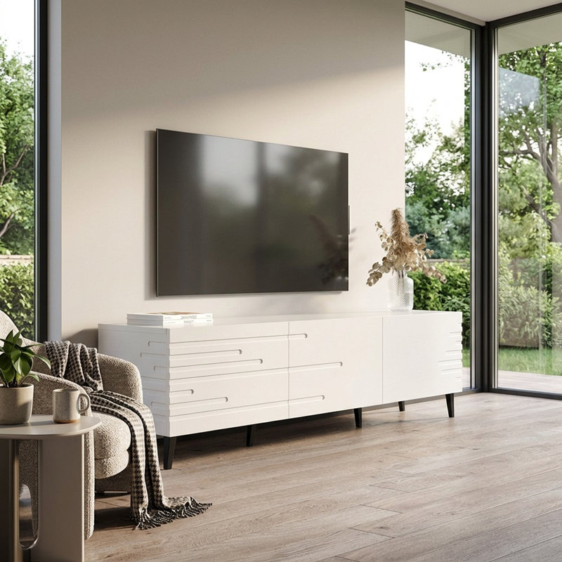 Meuble télé 73,2 po avec finition matte, Blanc
