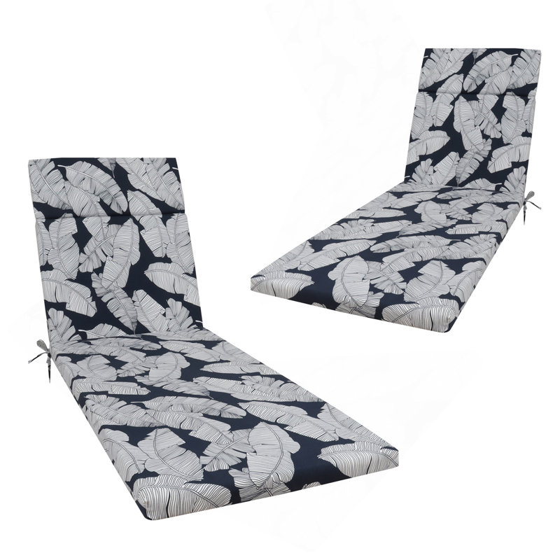 2 Pcs Set Indoor/Outdoor Chaise Lounge Chair Cushion Outdoor Furniture Cushion With Ties, Patio Seat Cushion For Lawn,Pool & Beach,75" X 22.8" X 2" (Blue/Leaf)
