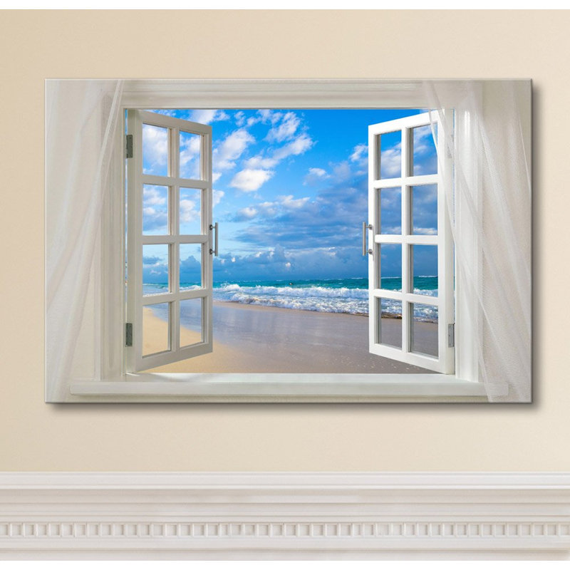 «Glimpse Into Clear Sea And White Waves Open Window Modern Wall Decor Home Decor» sur toile, H 24 po x l 36 po