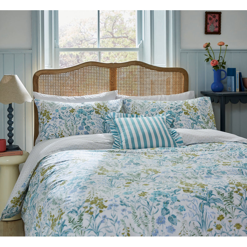Foxglove Print Cotton Duvet Cover Set, Double Duvet Cover + 2 Standard Pillowcases