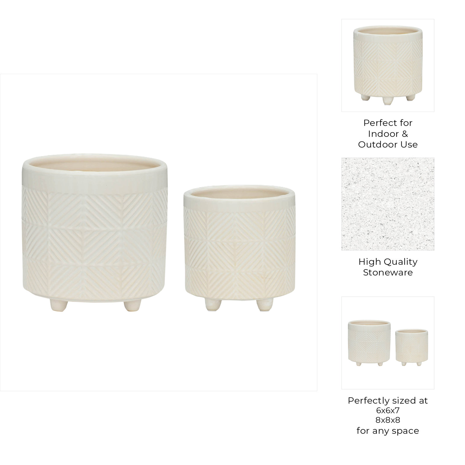 8" Ceramic Pot Planter, Abstract White