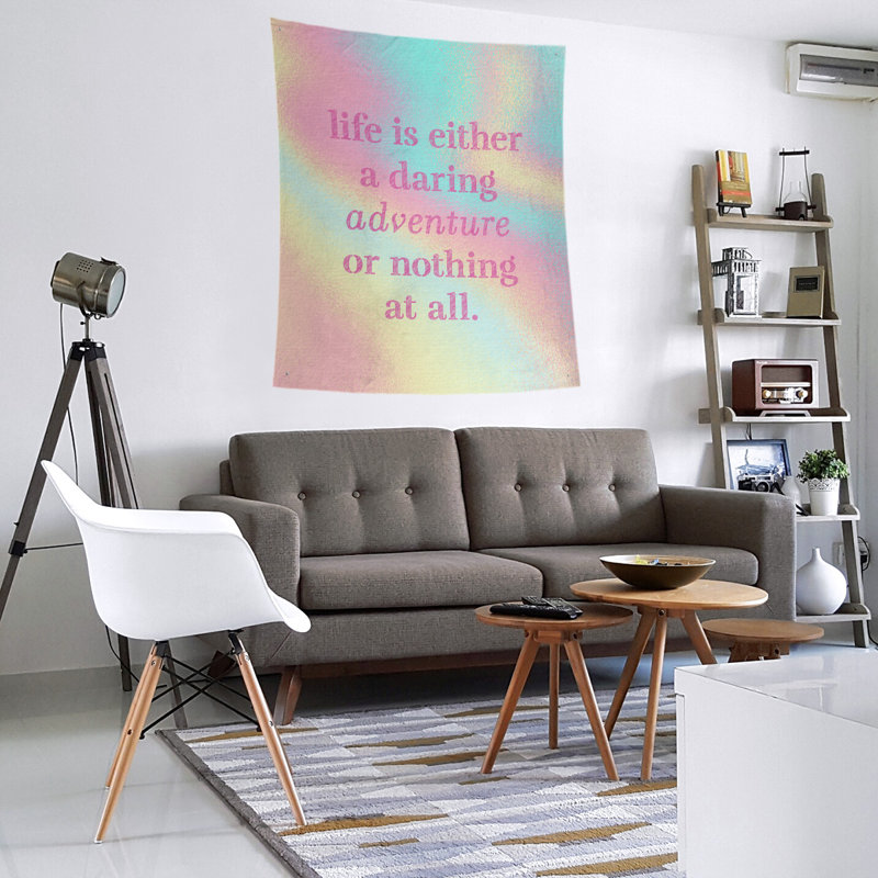 Tapisserie en polyester "life quote" adventure, H 27,5 po x l 37,5 po, Arc-en-ciel pastel