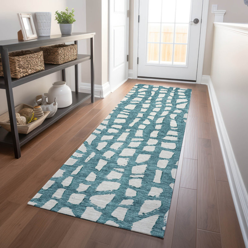 Premium Machine Washable Prisco Teal Rug, Runner 2'3" x 7'6"