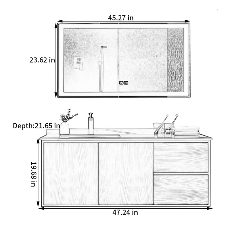 Modern simple rock plate bathroom cabinet, 19.68" H x 47.24" W x 21.65" D
