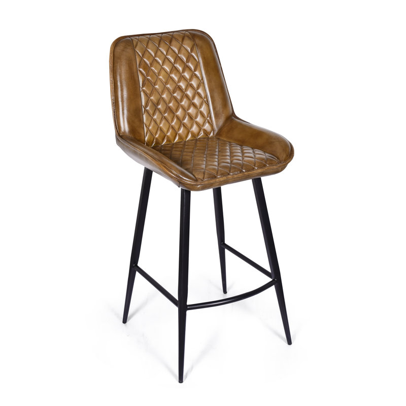 Upholstered Counter Stool with Metal Frame, Brown 