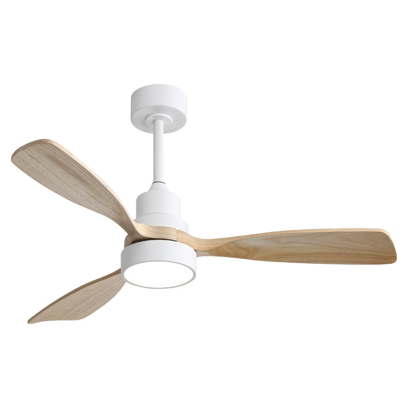 Nicloe 48'' Solid Wood Ceiling Fan with LED Lights, Oak Wood, White