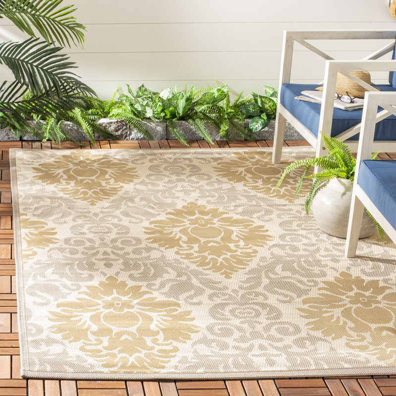 Cy7133 Damask Indoor/Outdoor Rug, Rectangle 5'3" x 7'7"