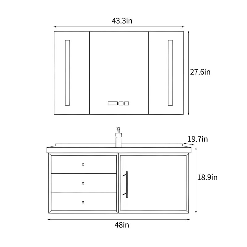 Armoire de salle de bain simple en bois de style japonais
