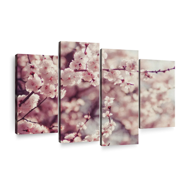Ensemble délicat de fleurs de cerisier sur toile 4 pièces, H 32 po x l 52 po x P 1,25 po