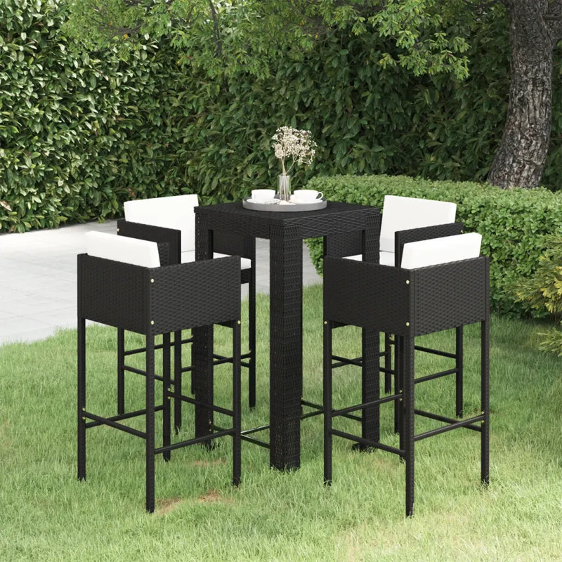 Garden Bar Set with Cushions Patio, Black