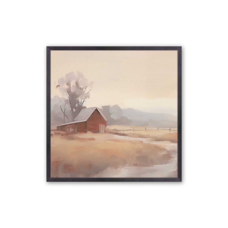 «Barn And Misty Fields», Zinc patiné, H 13,75 po x l 13,75 po