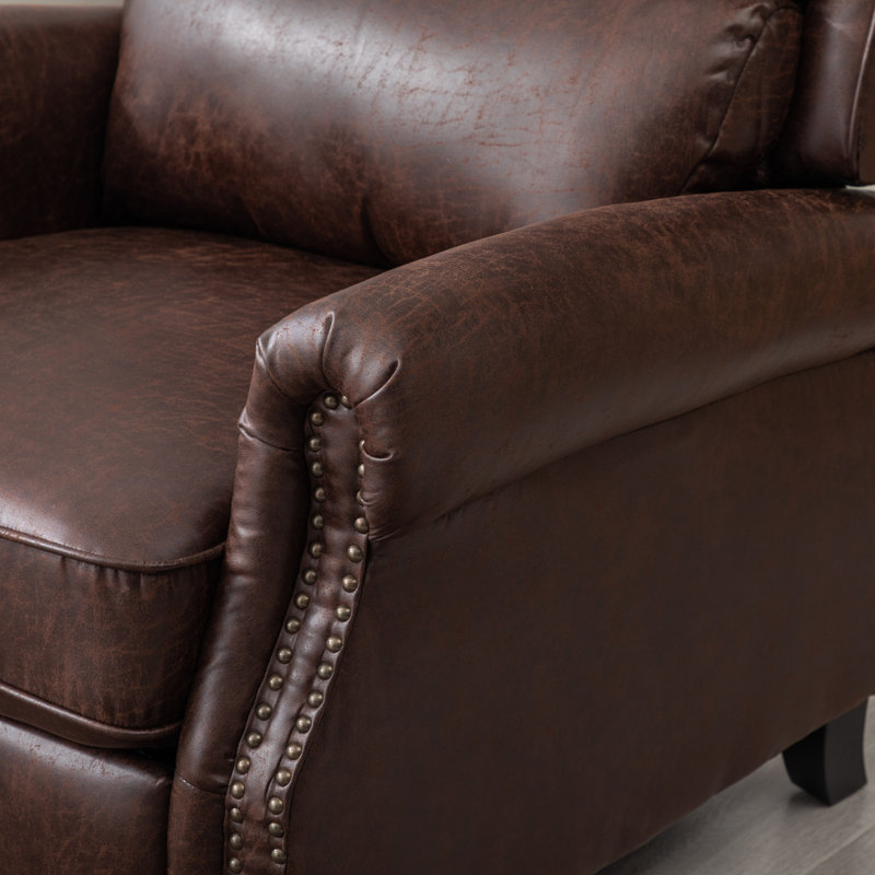 34.6" W Faux Leather Push-Back Recliner, Reddish Brown