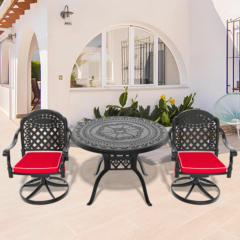 All-Weather Dining With Cast Aluminum, Swivel Chairs & 39.37" Round Table, Black, Resilient And Appealing Aluminum , To Elements Comfortable Tabletop