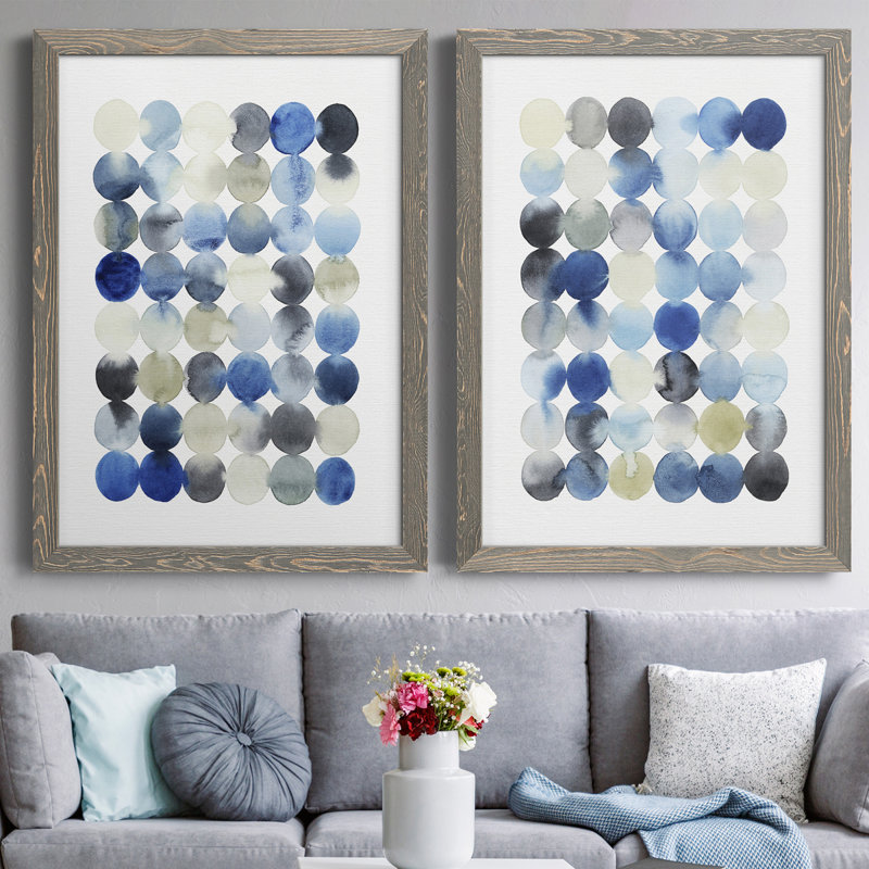 Organic Drops I - ensemble de 2 peintures encadrées, Toile avec cadre gris, H 24 po x l 36 po x P 1,5 po