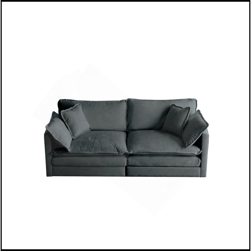 Canapé pour causeuse moderne en tissu pour salle de séjour, canapé rembourré 2 places à assise profonde de grande taille avec 4 coussins, chenille grise