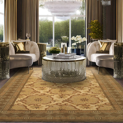 Tapis tibétain beige en laine et en soie noué à la main 6 x 9 Tibetano