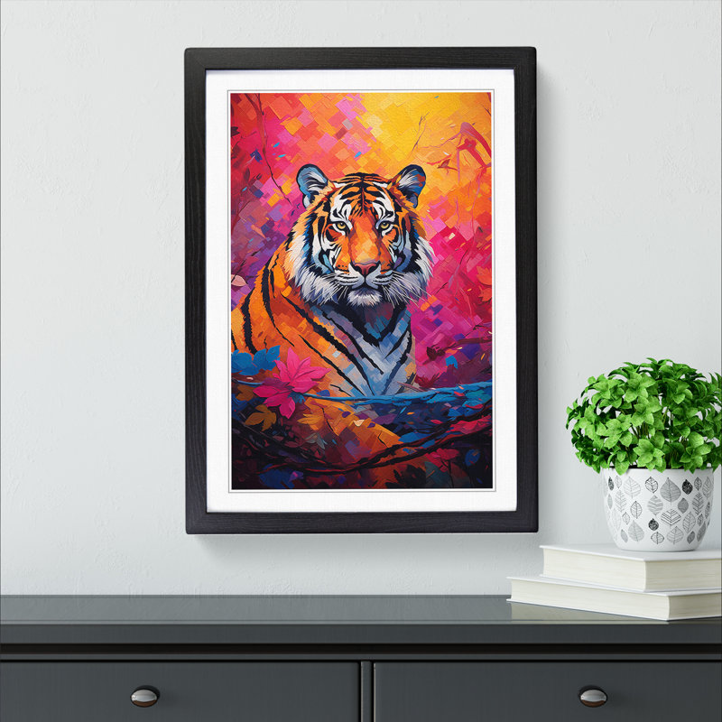 XYZ-FRM-V1223-6169 Tiger Colour Field - Single Picture Frame Rectangle Print on Wood, 34cm H x 25cm W x 2cm D, Black 