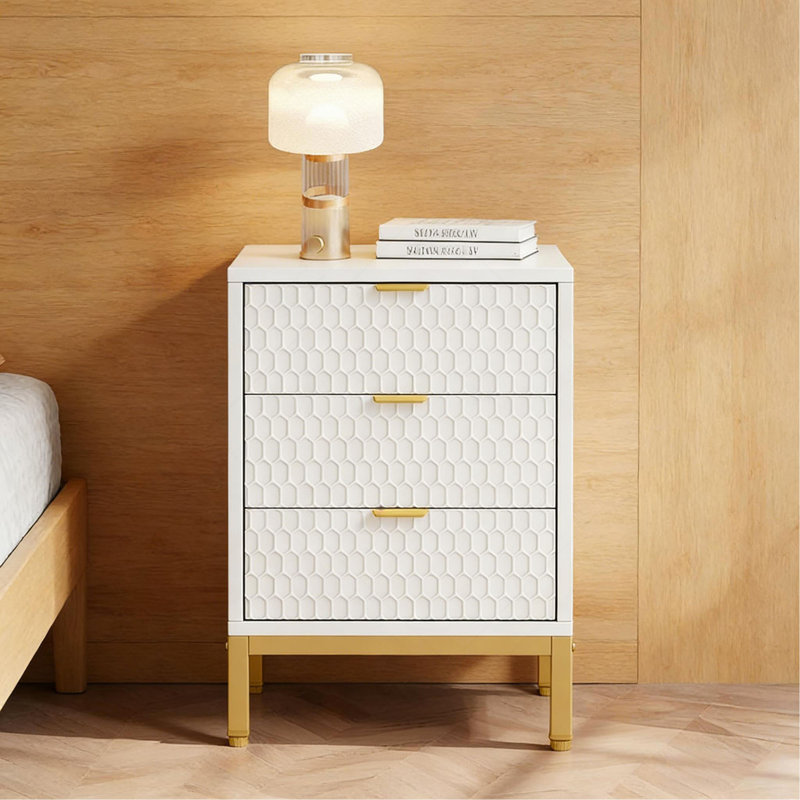 Grande table de chevet de style nordique avec 3 tiroirs