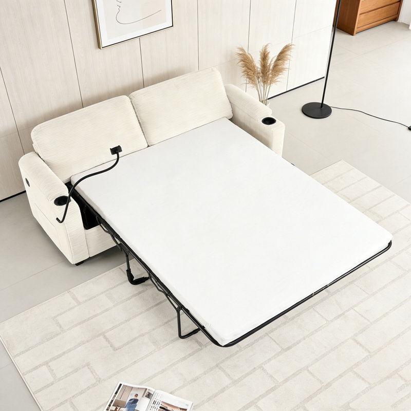 Canapé-lit 72,8 po Corduroy, Beige
