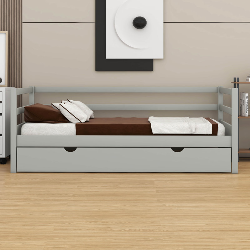 Twin Size Daybed With Trundle Frame Set – Ideal For Small Rooms/Guesthouses, Gray