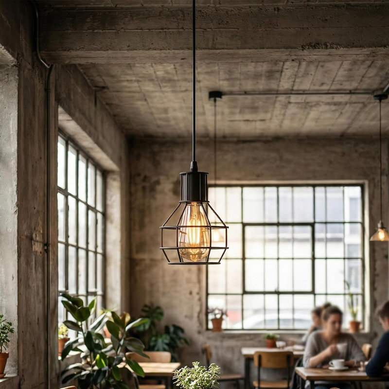 1 - Light Black Caged Pendant, No
