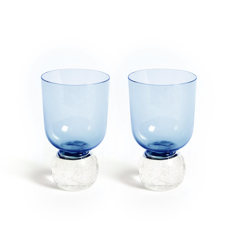 Handmade Wine Glass, Clear/Candy Blue