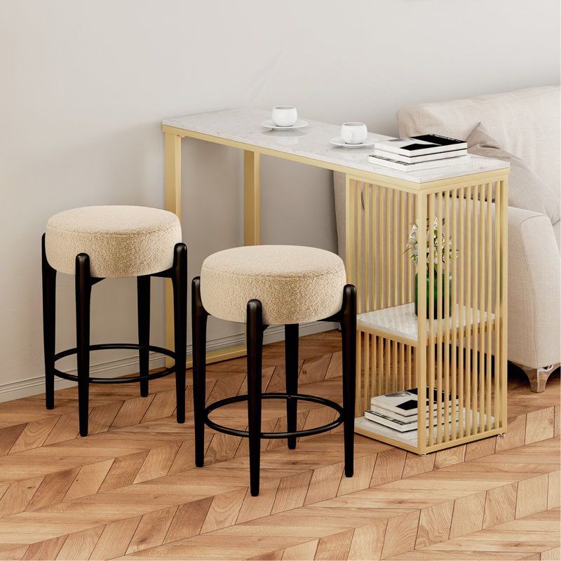 Chaise Mid-Century moderne - tabourets de cuisine sans dossier 23,6 po avec revêtement Boucle et base Moneke robuste, 2