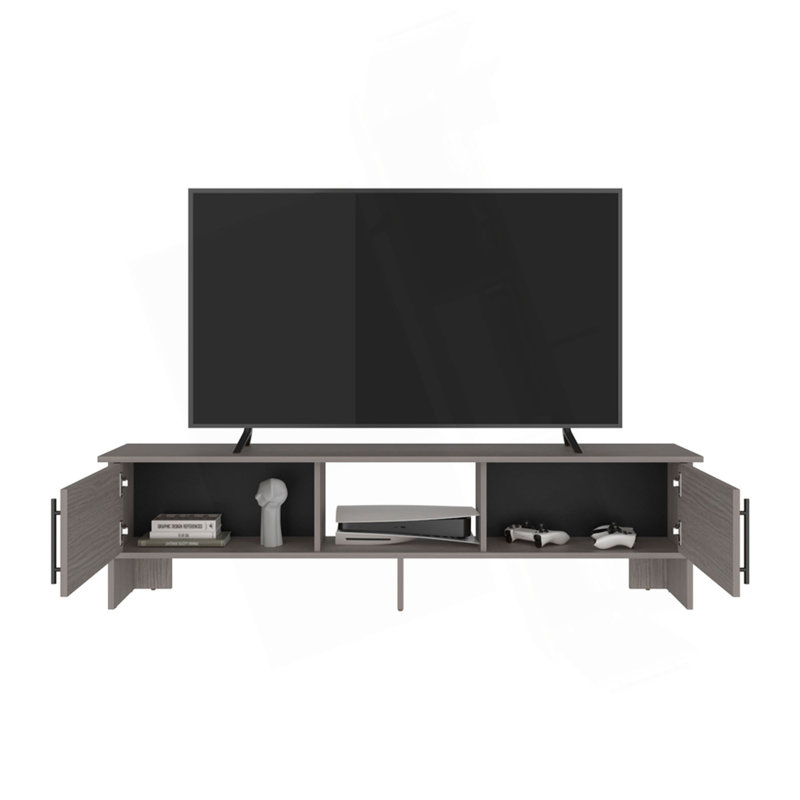 Meuble télé 65 po - Console télé moderne avec tablettes de rangement ouvertes, Gris