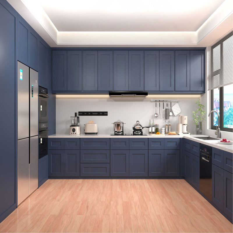 Armoire de cuisine, bleu marine, bois massif, H 34,5 po x l 33 po x P 24 po