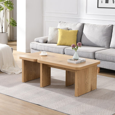 Rectangle Wood Coffee Table, Modular Coffee Table Set Of 2, Detachable Coffee Table Set