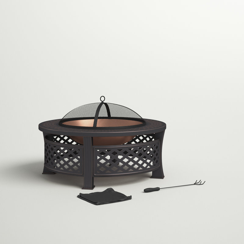32" Black Powder Coated Steel Round Fire Pit Table