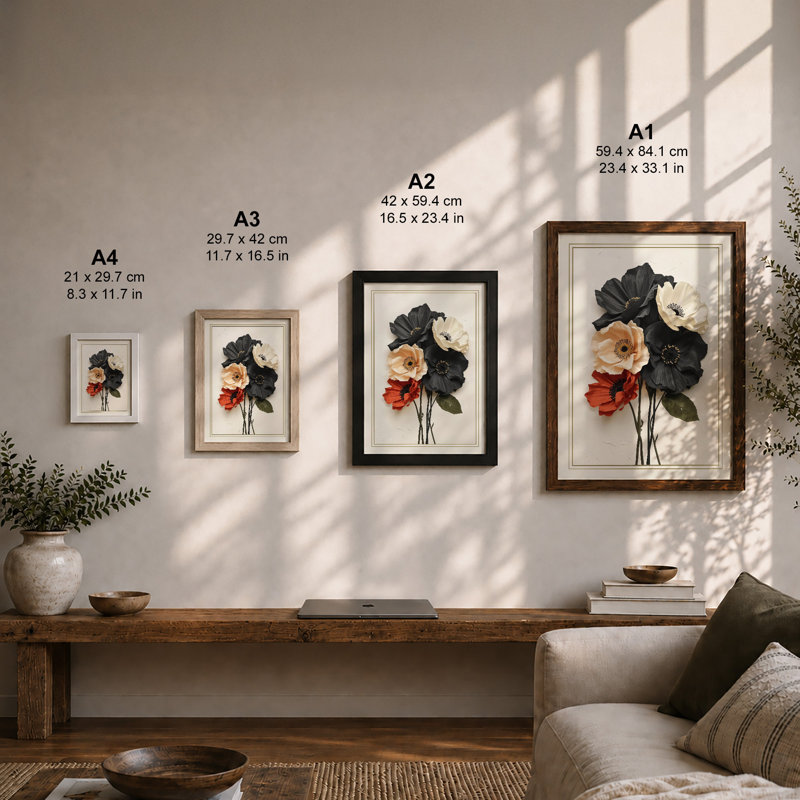 Bouquet Study Botanical - Framed Print, Black, A4 - 29.7 x 21.0 cm
