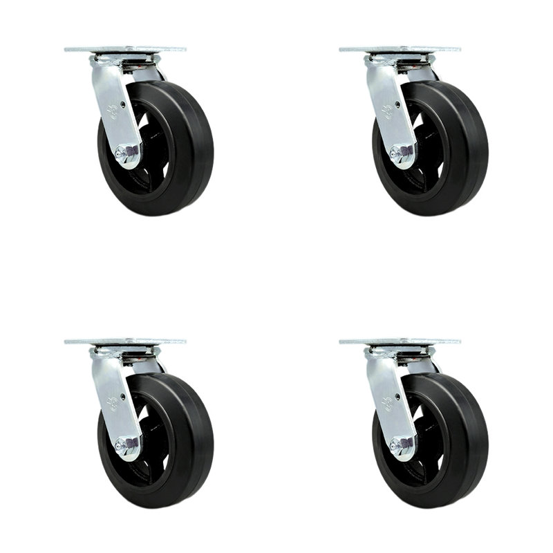 6 Inch Rubber on Steel Wheel Swivel Caster Set with Ball Bearings Service Caster/SCC-30CS620-RSB-4