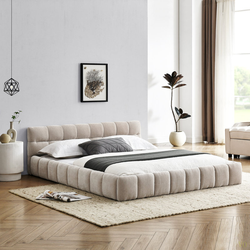 Queen Size Upholstered Bed Frame With Thick Fabric, Chenille Fabric Grounded Queen Size Platform Bed With Headboard And Solid Frame. No Box Spring Needed(68''*86.5''*23.5'')