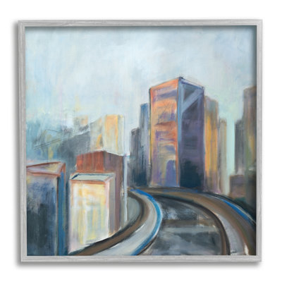 Paysage urbain contemporain abstrait, chemin de fer urbain, par Susanne Marie - Peinture