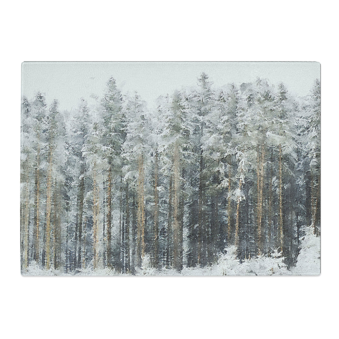 Tempered Glass View of a Winter Forest Painting Chopping Board