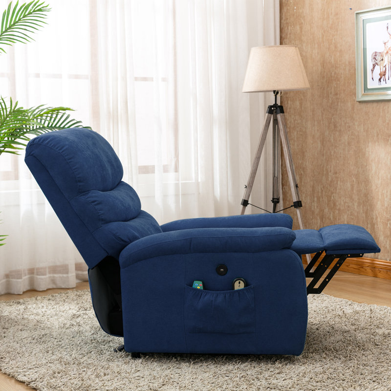 Fauteuil de massage inclinable électrique chauffant, Microfibre bleu foncé