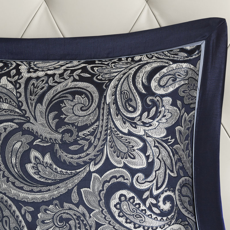 Ensemble de chambre à coucher grand bleu marine 12 pièces - Draps en coton, édredon style cachemire moderne et placage élégant