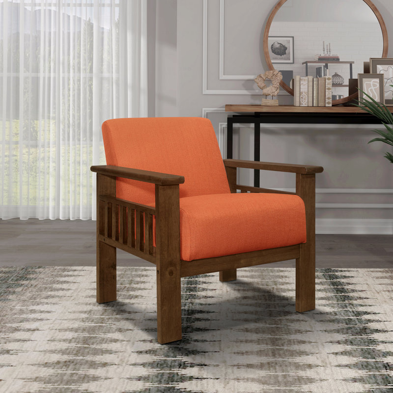 Chaise d'appoint - Siège et dossier rembourrés en tissu de couleur orange avec revêtement en noyer, Orange