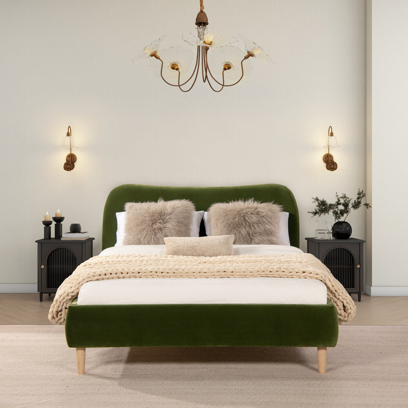 Derte Upholstered Bed, Queen, Olive Green Velvet