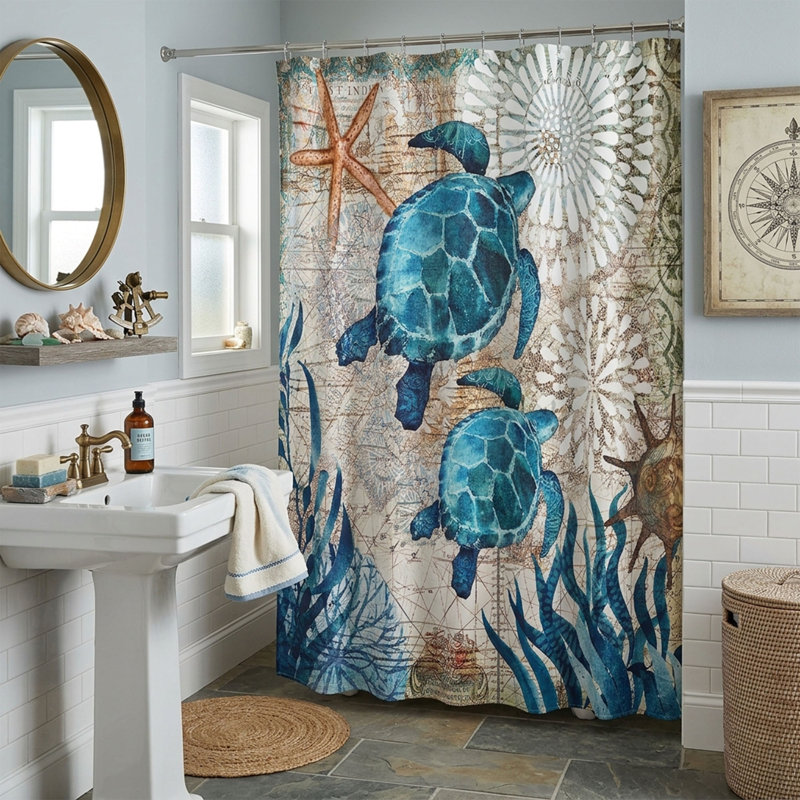 Rideau de douche Nautical Sea Turtle