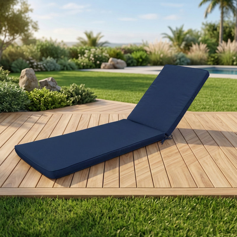 Set of Two Replacement Cushions for Outdoor Lounge Chairs, Designed for Chaise Lounges - Navy Blue Color